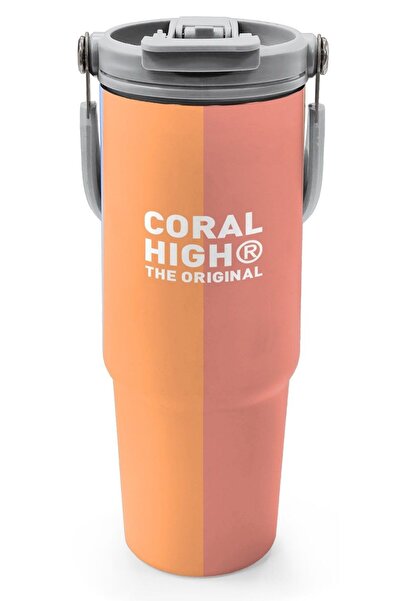 Coral High 900 ml Kız Çocuk Turuncu Sarı Mavi Renkli Çizgili Çelik Termos /Ma...
