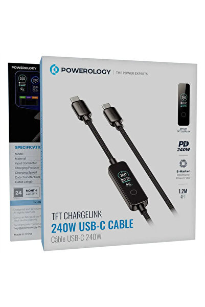 Powerology كابل تي إف تي تشارجلينك 240 واط يو إس بي-سي أسود