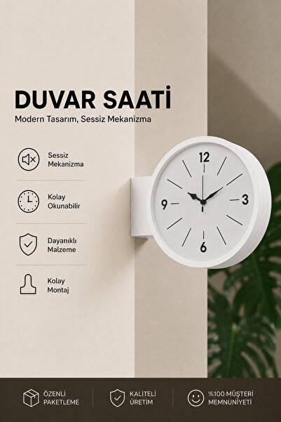 Tovo Craft Modern Yuvarlak Çift Taraflı Duvar Saati Sessiz Mekanizmalı Turunc...