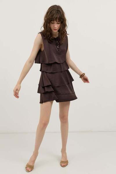 Antioch Coffee Ruffle Women's Mini Dress