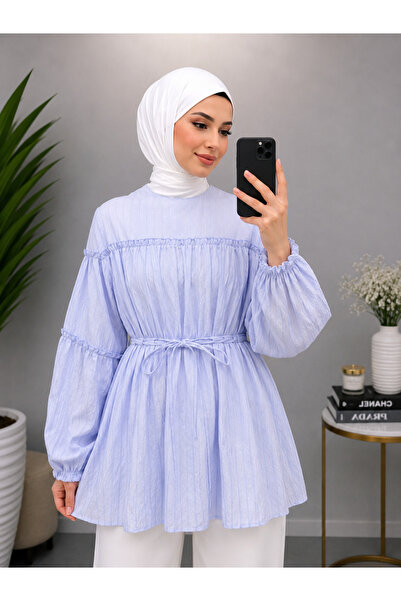 naitre Beli Lace-Up Ruffle Detailed Hijab Shirt Tunic