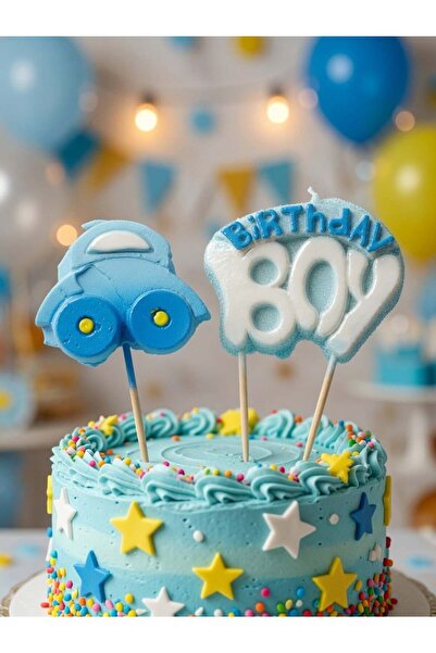 DODOMAR Mum Mavi Birthday Boy Arabalı Doğum Günü Pasta Mumu Çocuk Parti ve Ku...