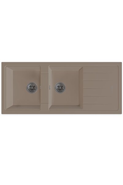 RealStone Esila P021 Damlalıklı Granit Evye 1160x500 mm Çift Göz Mutfak Evyes...