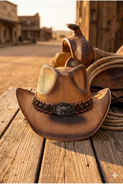 Hat Town قبعة رعاة البقر الغربية ذات المظهر القديم المصنوعة من القش للجنسين
