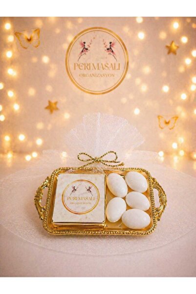 Peri Masalı Organizasyon Badem Şekerli Gold Tepsi Söz, Nişan, Düğün, Kına, Ni...