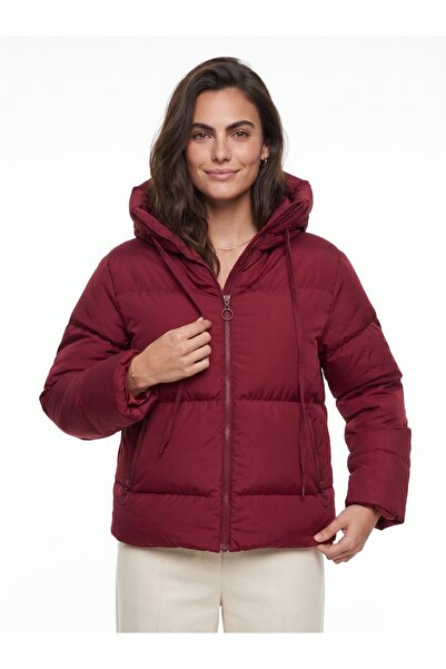 ONLOOX Dark Burgundy Cotton Lycra Stretch Fabric Hooded Zippered Fiber Filled...