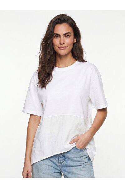 ONLOOX White Viscose Blend Crew Neck Short Sleeve Oversize Asymmetrical Cut T...