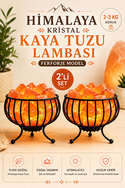 ANADOLU HASAT 2 Adet Himalaya Kristal Kaya Tuzu Lambası Ferforje Sepet Model ...