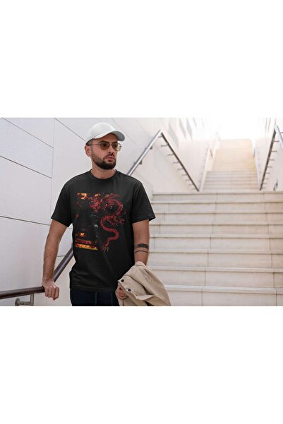 iLovePrints Dragon Illustration with Fire Tshirt
