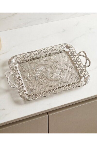 FAIR HOME Eksen Large Size Silver Color Metal Rectangular Tray