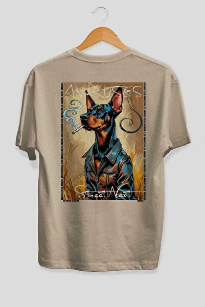 Ankhises 25 za Dog Love bež oversize majica sa printom psa na leđima, 100% pa...