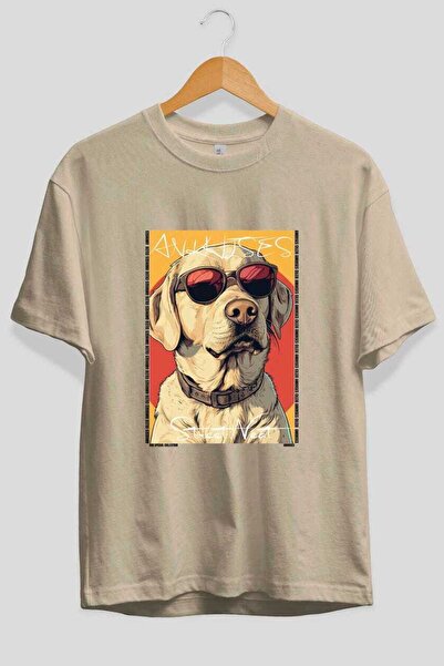 Ankhises Tricou supradimensionat bej cu imprimeu Dog For Love 5, 100% bumbac,...