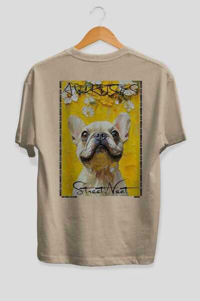 Ankhises For Dog Lovers 57 Back Dog Print Beige Oversize T-Shirt 100% Cotton ...