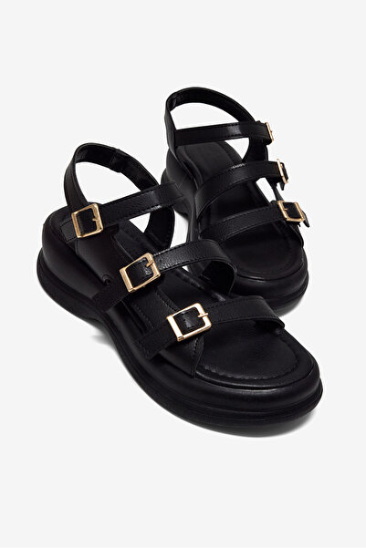Tonny Black Women's Black Comfortable Fit Sandals with Buckle Detail and Adju...