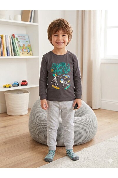 LC Waikiki LCW Kids antracit okrugla kragna Štampano pidžama za dečake dugih ...