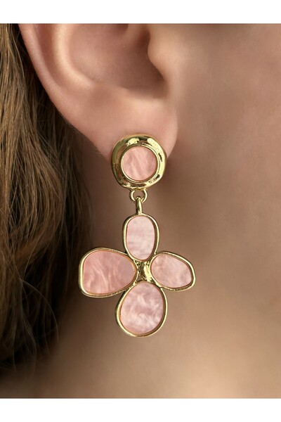Nilly Jewelry Pembe Sedefli Sallantılı Çiçek Küpe