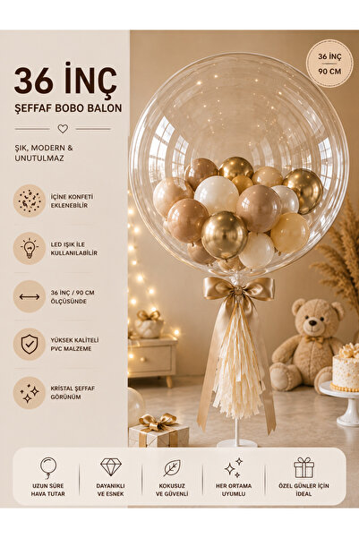 eğlencemarketi 36 İnç Şeffaf Bobo Balon 90 CM PVC Bubble Balon Doğum Günü Par...