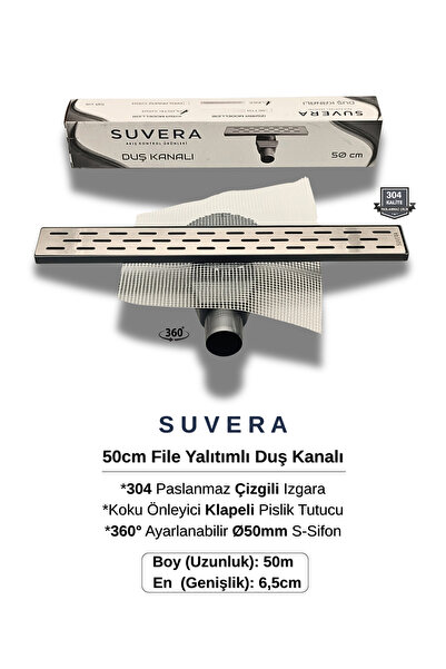 Suvera 50cm Paslanmaz Izgaralı (File Yalıtım Kitli) Koku Önleyici Klapeli Duş...