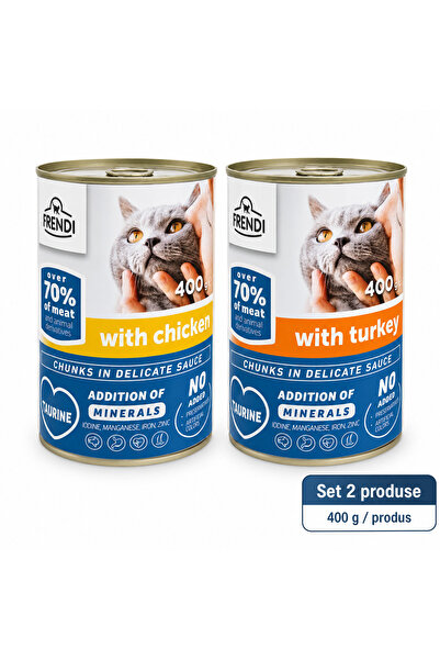 FRENDİ Cat, hrana umeda pentru pisici, Set 2 conserve, Mix Pui, Curcan, 2 x 4...