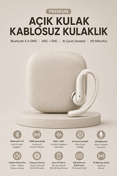 Ayers Premium Açık Kulak Bluetooth Kulaklık, 144 Dil AI Çeviri Destekli Bluet...
