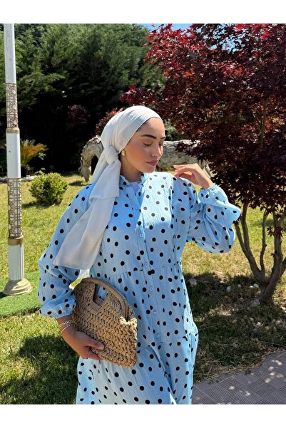 İZYA Women's Polka Dot V-Neck Buttoned Dress