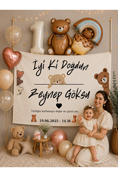 LUNA DİZAYN Kişiye Özel YATAY Doğum Günü Happy Birthday Duvar Örtüsü Duvar Ha...