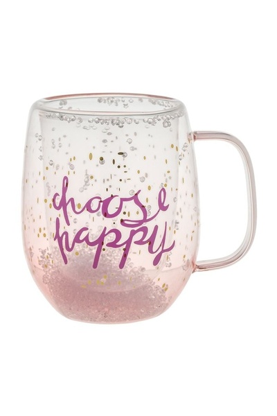 OEM Cană din sticlă transparentă 350ml, perete dublu, strass decorativ