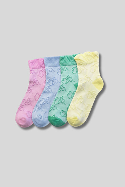 aw adawhite Women's 4-Pack Bamboo Medium Length Patterned Socks Multi-Colored