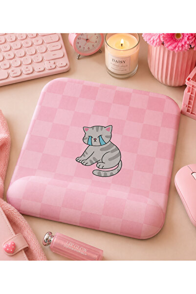 matizya Ağlayan Kedi Desenli Bilek Destekli Mousepad 23x19 cm Ergonomik Kayma...