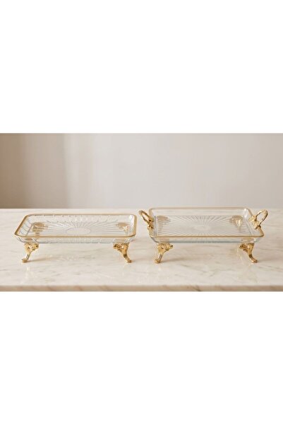 ASSA BAZAAR Set of 2 Glass Serving Bowls with Gold Handles and Feet, Decorati...