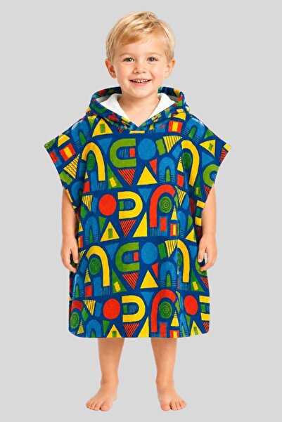 Haribo Hooded Colorful Geometric Block Patterned Children's Pool Poncho
