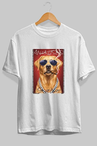 Ankhises For the Love of Dogs 51 Front Dog Print White Oversize T-Shirt 100% ...