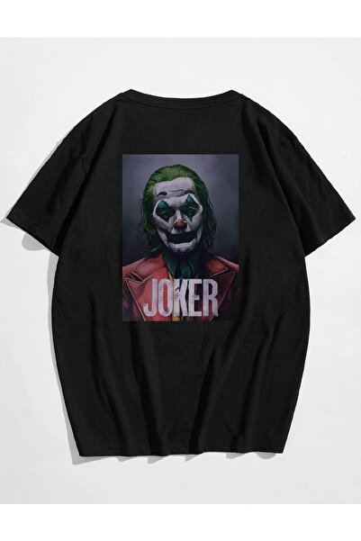 JENOLAN Μπλουζάκι Unisex Black Joker μπροστά και πίσω με στάμπα Oversize