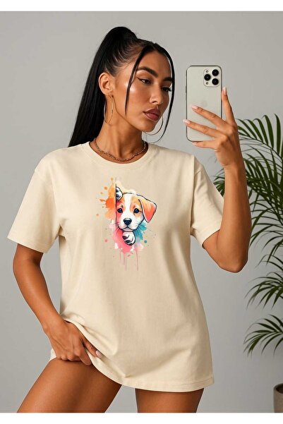 tkn your style Tricou cu imprimeu drăguț cu câini pentru femei