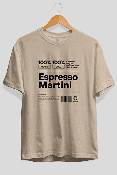 Ankhises Tricou bej cu imprimeu frontal Espresso Martini Oversize, 100% bumba...