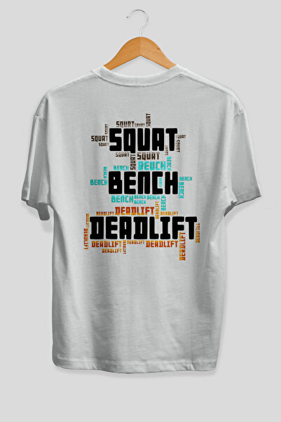 Ankhises Squat Bench Deadlift 4 Υπερμεγέθη Λευκό T-Shirt με Στάμπα στην Πλάτη...