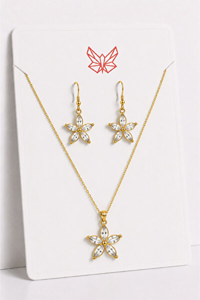 MakeWell Lotus Flower Figured Gold Necklace and Earring Jewelry Set – Women's...