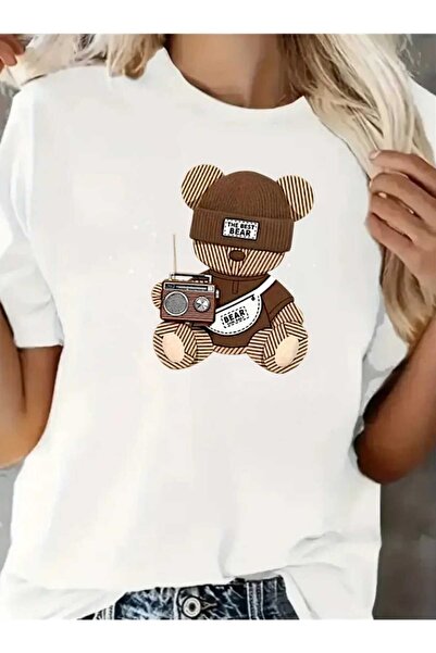 tkn your style Women's Beret Cute Teddy Bear Print Design Tshirt