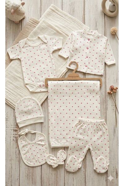 Yağmur Giyim Juuta Hearted Report 100% Cotton 7 Piece Baby Girl Hospital Disc...