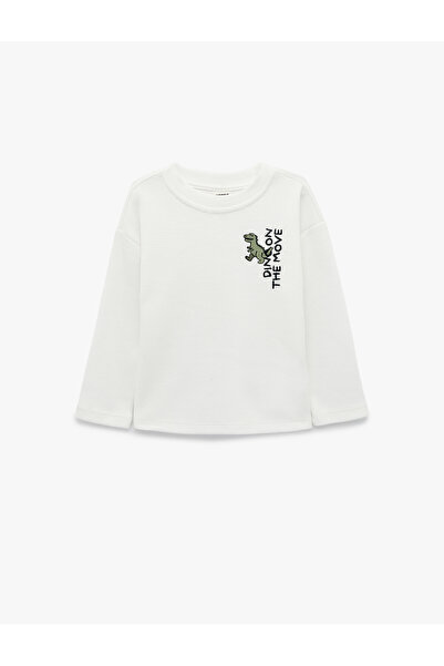 Koton Cotton Long Sleeve Crew Neck Dinosaur Embroidered Oversize T-Shirt