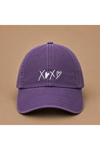 WeavedCo X<3X<3 Xoxo Embroidered Burgundy Vintage Washed Cap Hat