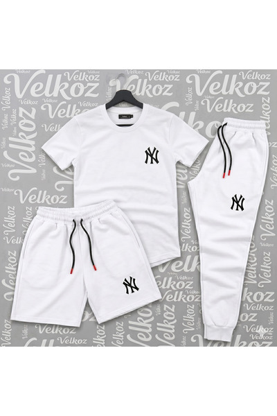 Velkoz 3-Piece Set Neyew Printed Set Summer (White T-Shirt, Shorts and Sweatp...