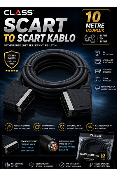 IRONSTAR Scart to Scart Kablo 10 Metre / 10 Metre SKART Kablo / Uydu Alıcı Sc...