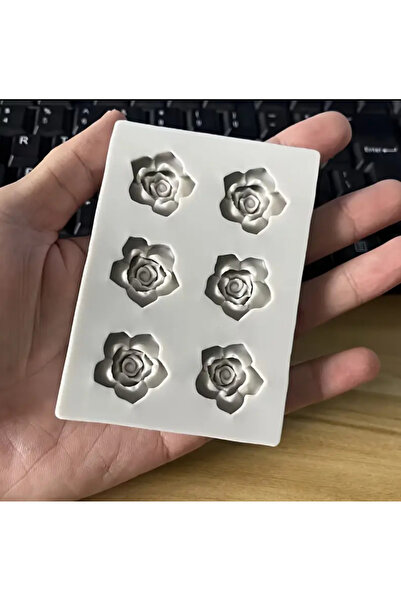 MARJAN AQIQ Rose Flower Silicone Mold, 6 Cavities for Candle Making, Chocolate and Soap Crafts, Grey