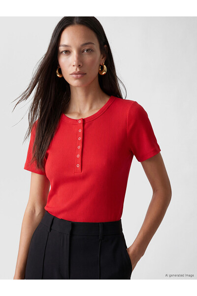 LC Waikiki Lcw Everyday Red Crew Neck Women's Ribbed T-Shirt