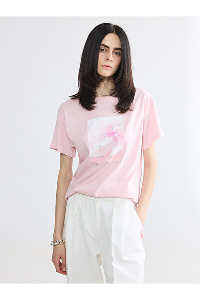 LC Waikiki Pink Printed Cotton Women's T-Shirt
