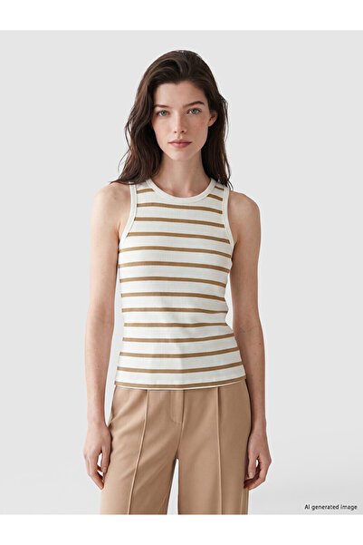 LC Waikiki Beige Crew Neck Striped Women's Tank Top