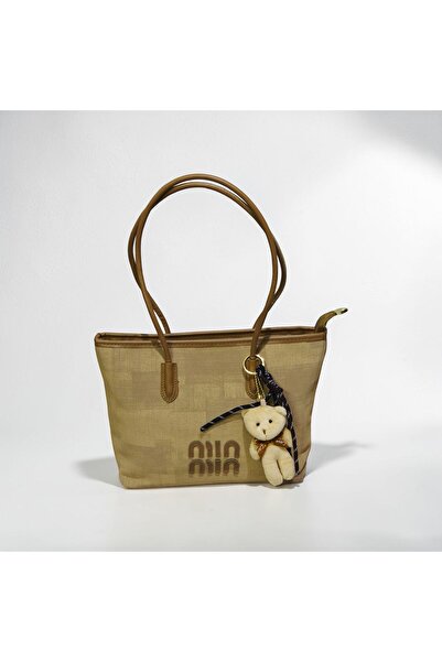 Desire L354-Min Min Shoulder Tote Bag with Teddy Charm Khaki Color