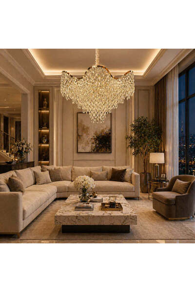 La Cucu Candelabru Cristal 13xE14 VELOURA Magno , D60 cm, Auriu, Inaltime Reg...