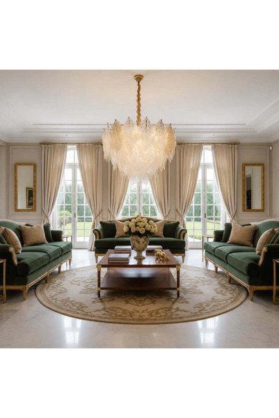 La Cucu Candelabru Cristal LACE Magno 11xE14, Diametru 60cm, Inaltime 42cm, Auriu Lucios, Inaltime